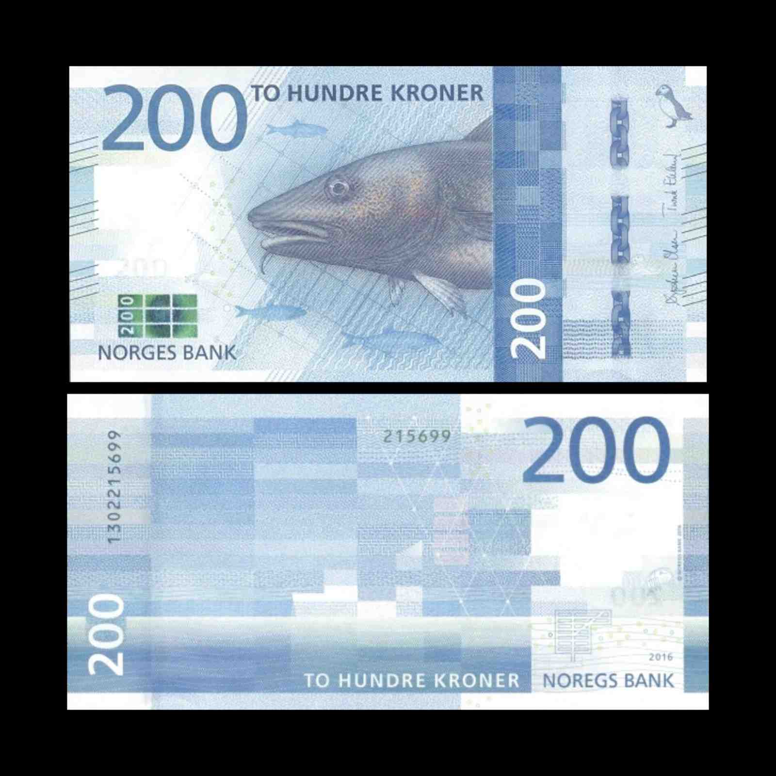 Norway 200 Kroner 2016 P-55 Animal Theme UNC Bank Note